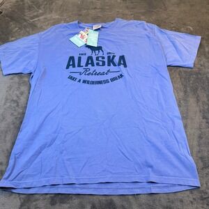 ComfortWash Hanes Alaska Retreat Graphic T-Shirt Blue Mens Large Ring Spun